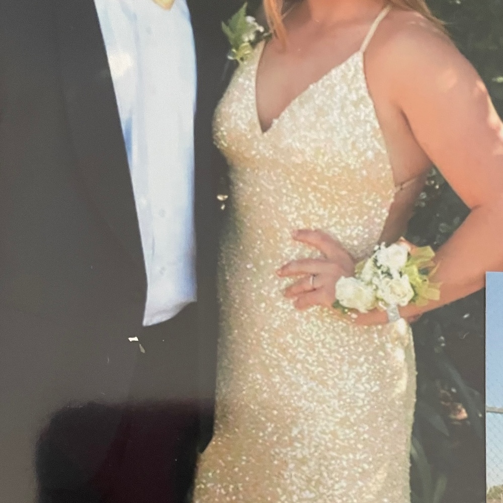 Size 8 Yellow (pink undertones) Sequence Prom Dress Open Back Camille La Vie